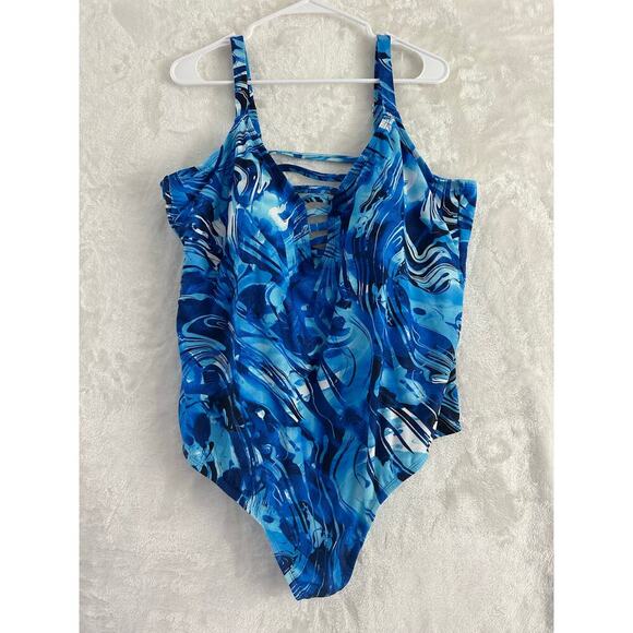 Peyton & Parker Blue Swirl One Piece Swimsuit 3X Beach Pool Summer - Picture 1 of 7